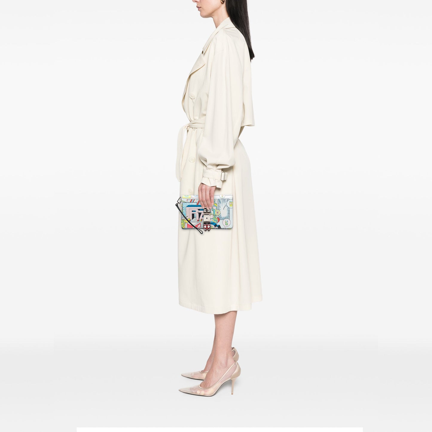 Prada Comic Print Studded Leather Elektra Clutch