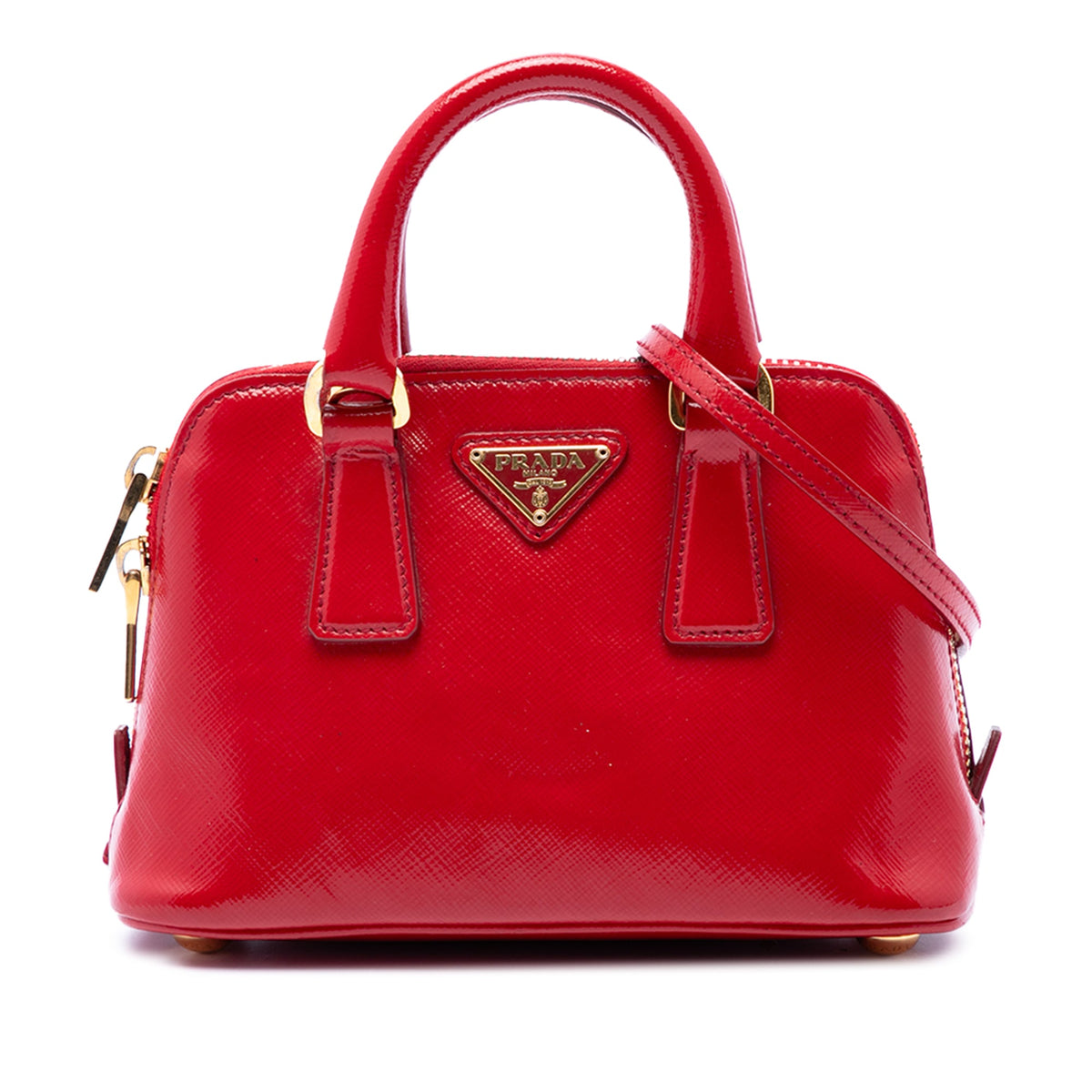 Prada Mini Saffiano Vernice Promenade Satchel — Red