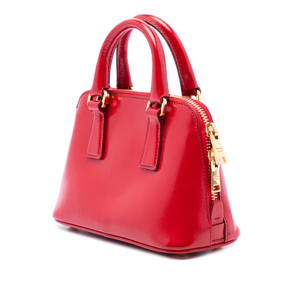 Prada Mini Saffiano Vernice Promenade Satchel — Red