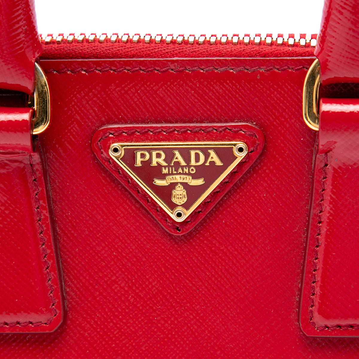 Prada Mini Saffiano Vernice Promenade Satchel — Red