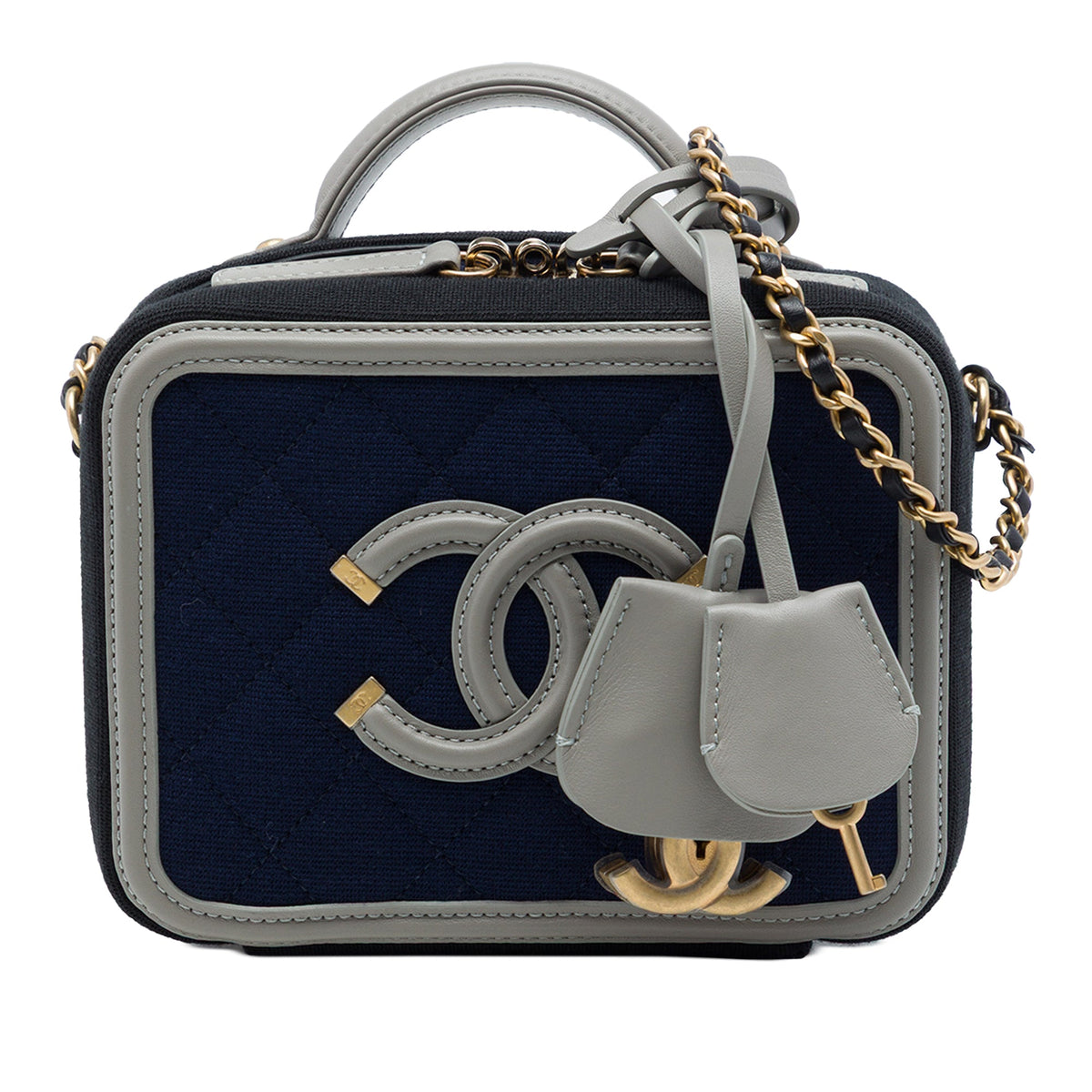 Chanel Small Tricolor Jersey CC Filigree Vanity Case — Blue