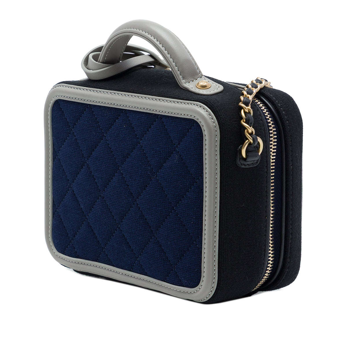 Chanel Small Tricolor Jersey CC Filigree Vanity Case — Blue