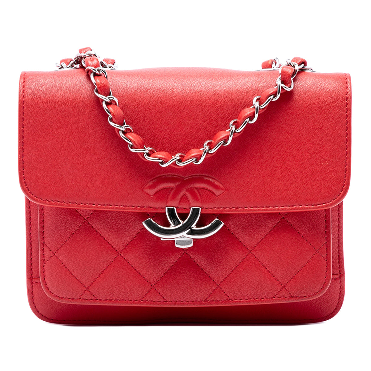 Chanel Mini Quilted Calfskin CC Box Flap — Red