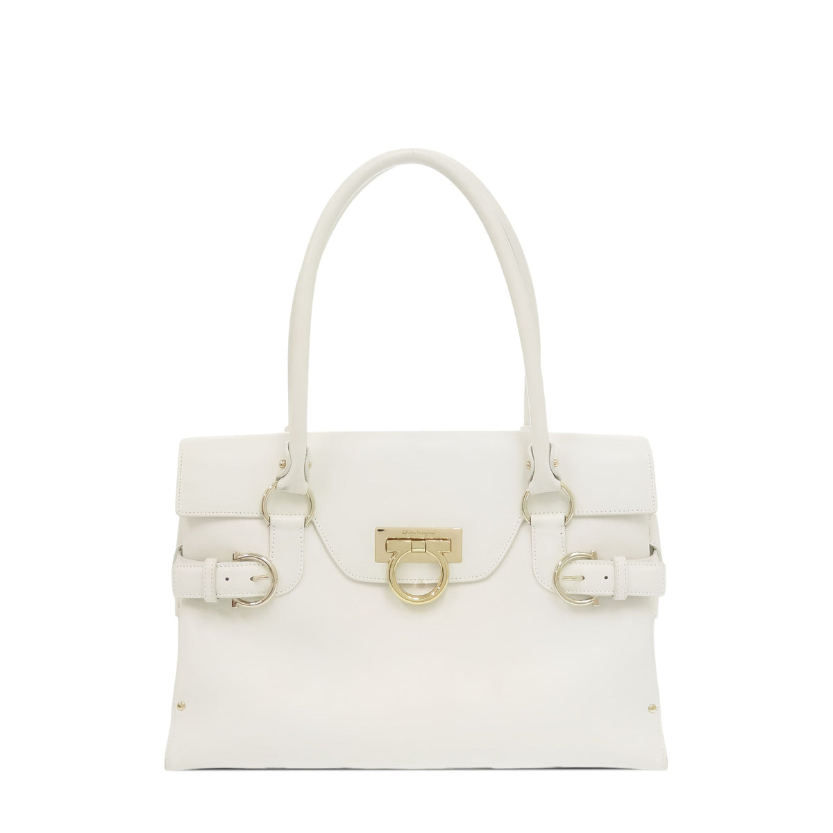 Ferragamo Leather Gancini Handbag — White