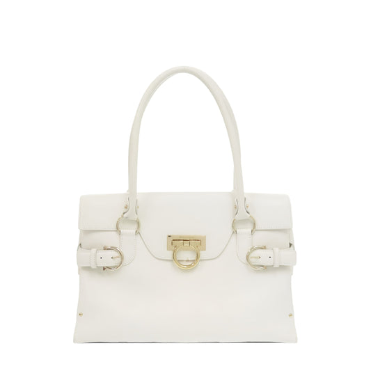 Ferragamo Leather Gancini Handbag — White