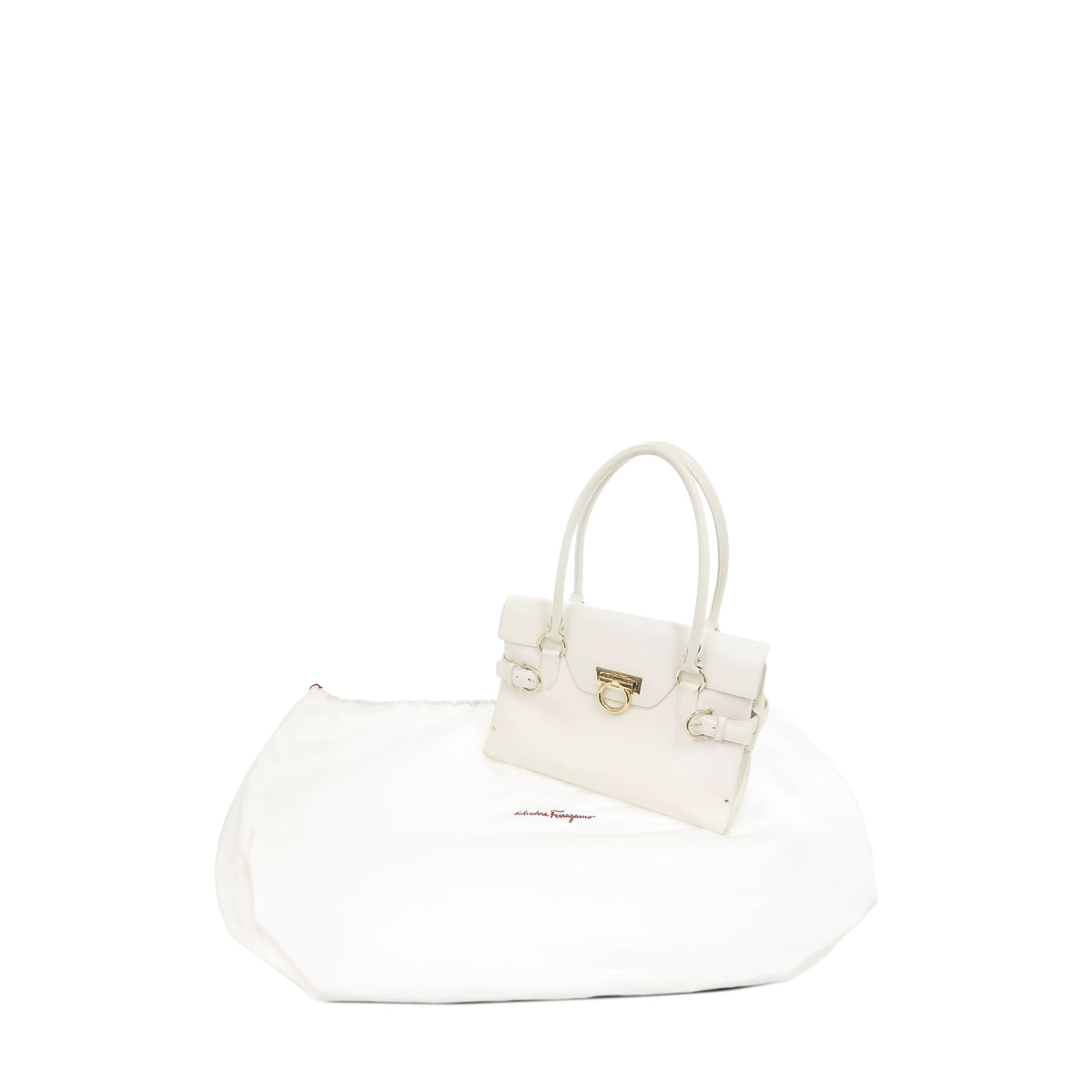 Ferragamo Leather Gancini Handbag — White