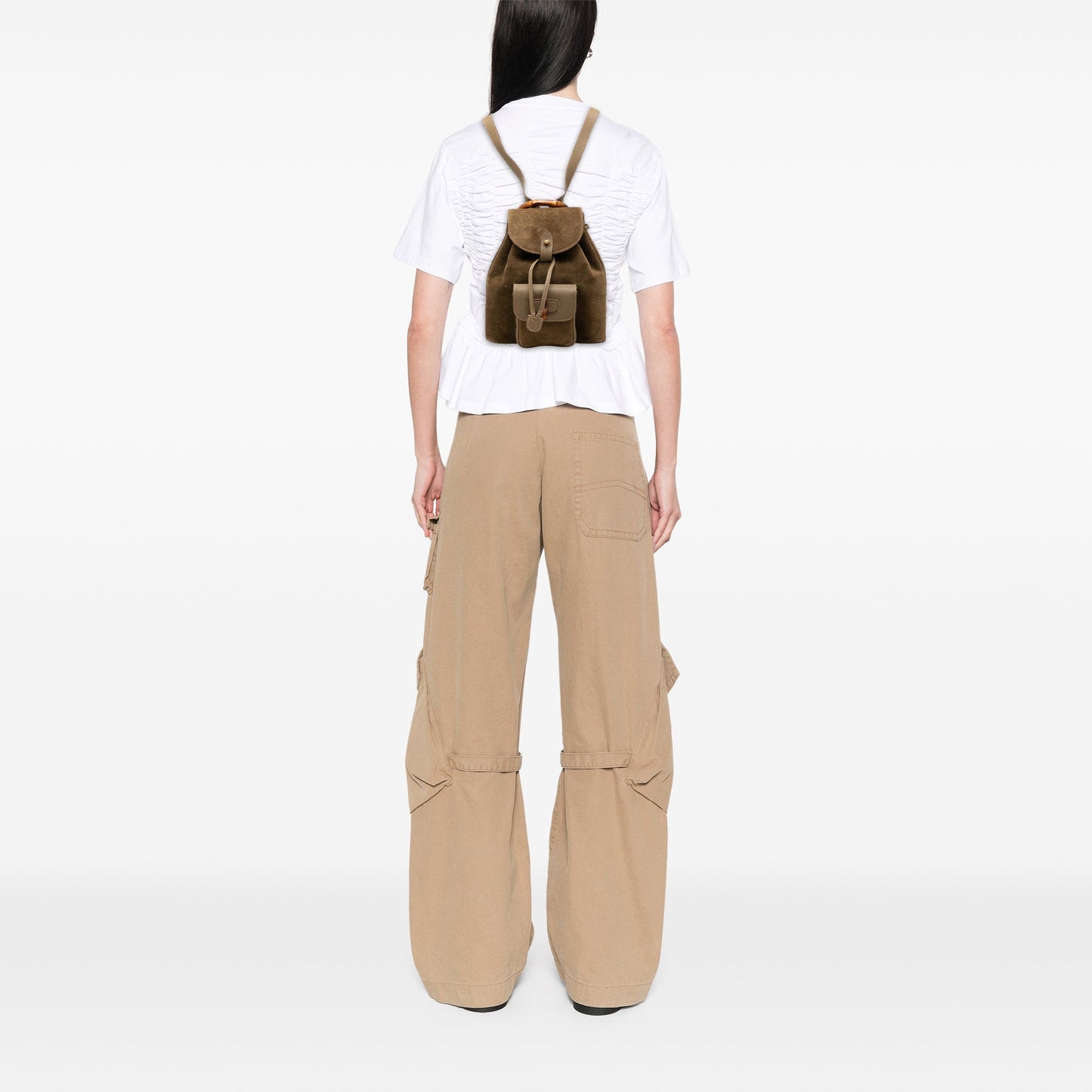 Gucci Suede Bamboo Drawstring Backpack