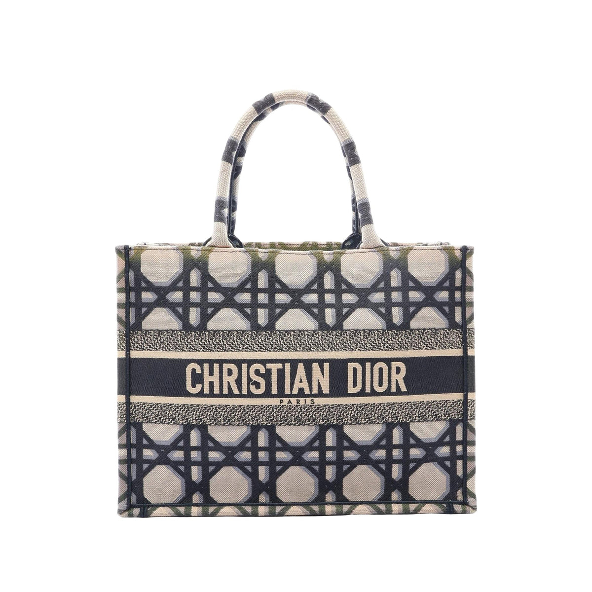 Dior Medium Embroidered Canvas Macrocannage Book Tote — Beige