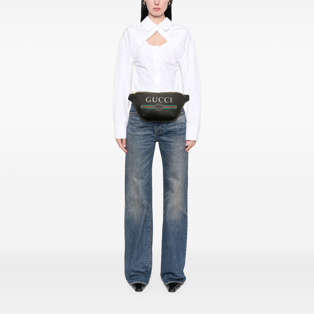 Gucci Calfskin Logo Web Belt Bag