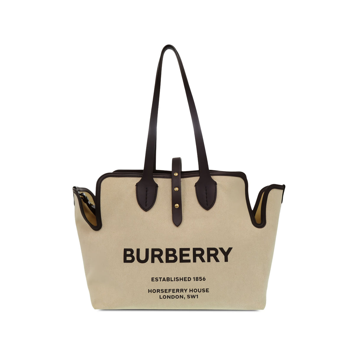 Burberry Canvas Logo Soft Belt Tote — Brown