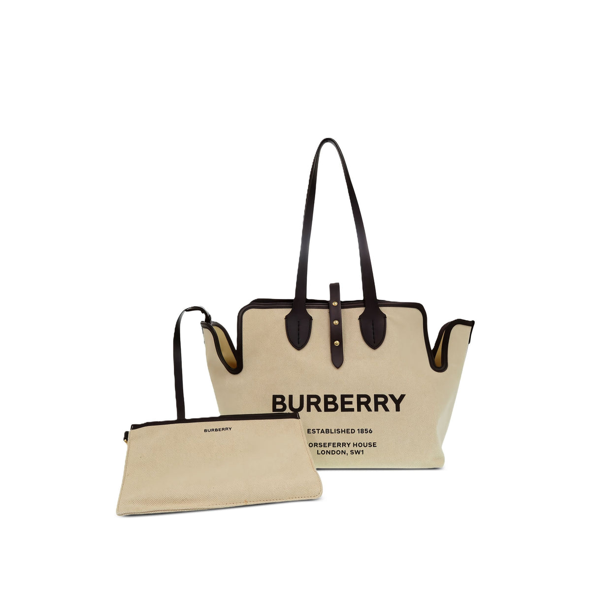 Burberry Canvas Logo Soft Belt Tote — Brown