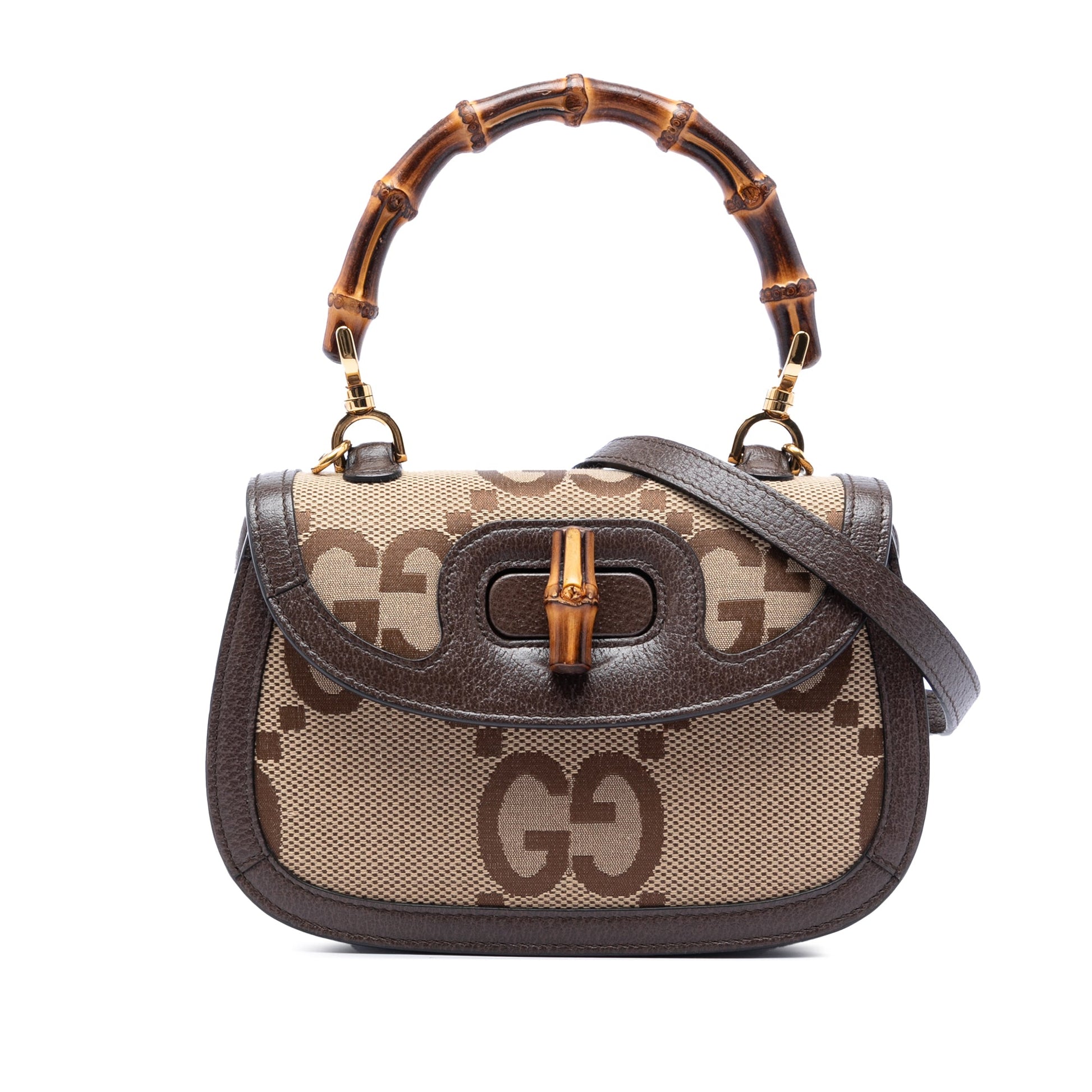 Gucci Small Jumbo GG Canvas Bamboo 1947 Top Handle Bag