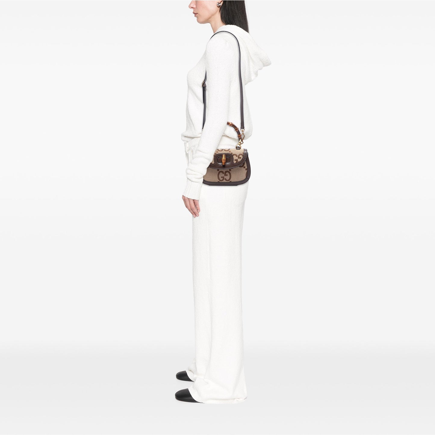 Gucci Small Jumbo GG Canvas Bamboo 1947 Top Handle Bag