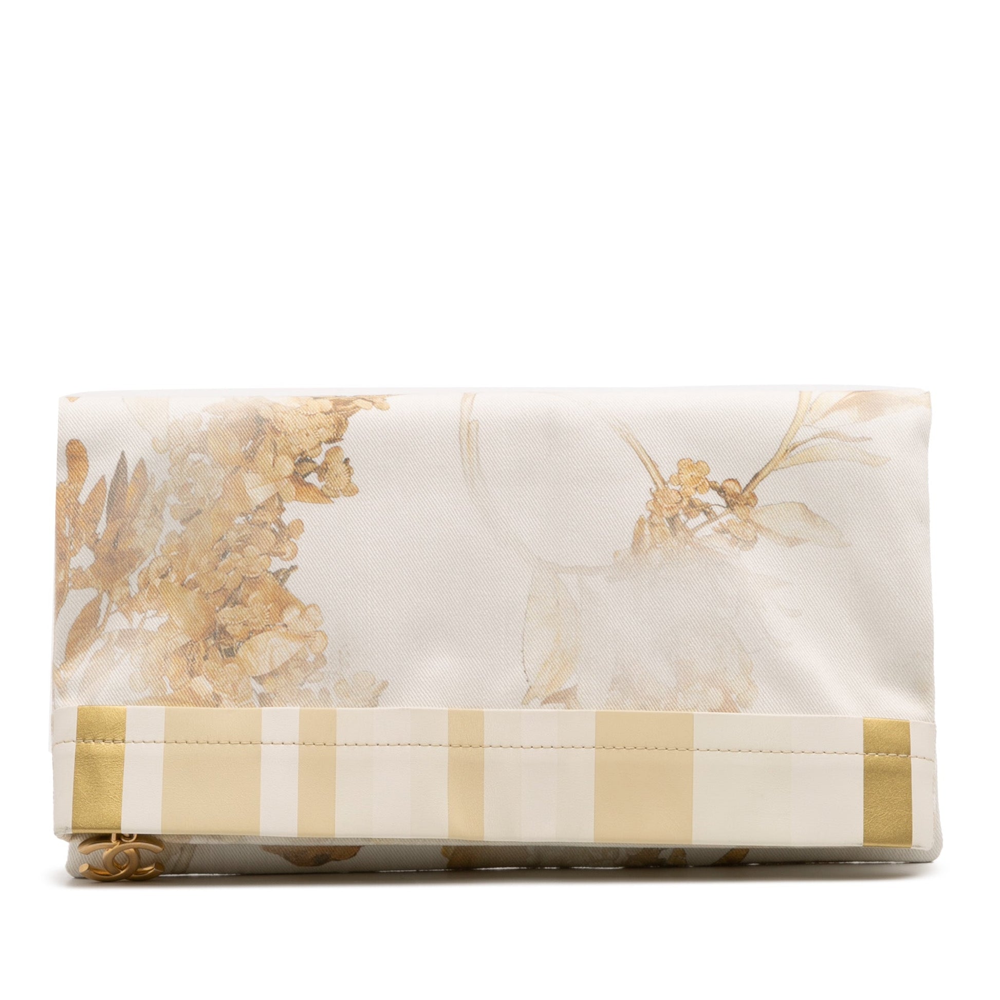 Chanel XL Printed Canvas and Striped Lambskin Foldover Clutch