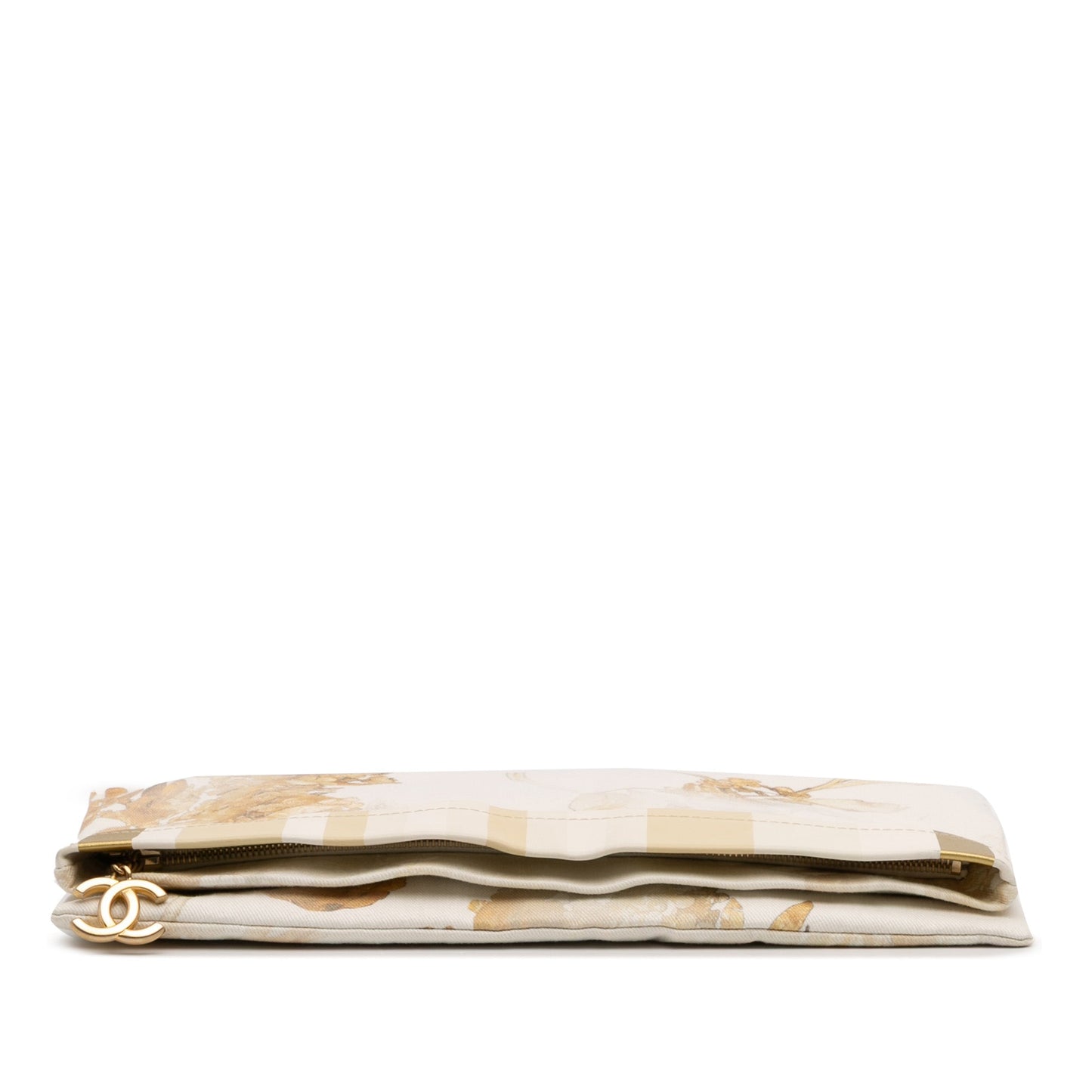 Chanel XL Printed Canvas and Striped Lambskin Foldover Clutch