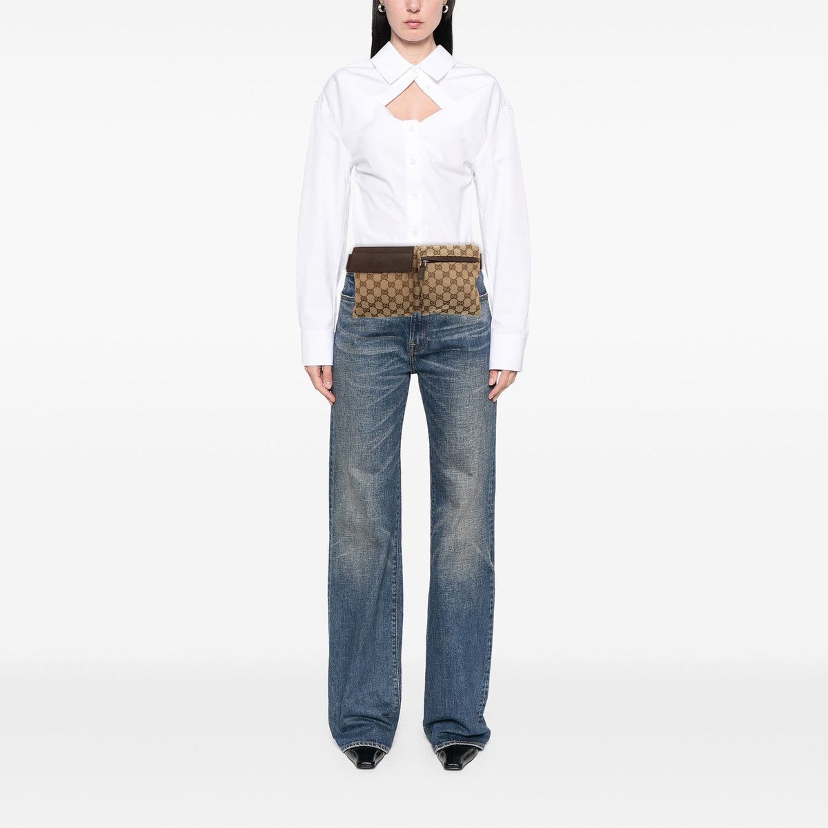 Gucci GG Canvas Double Pocket Belt Bag