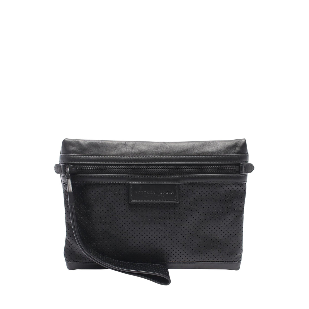 Bottega Veneta Perforated Leather Clutch — Black