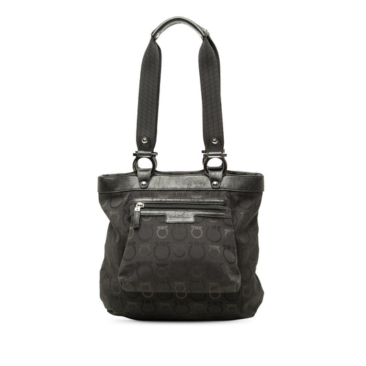 Ferragamo Gancini Canvas Tote — Black