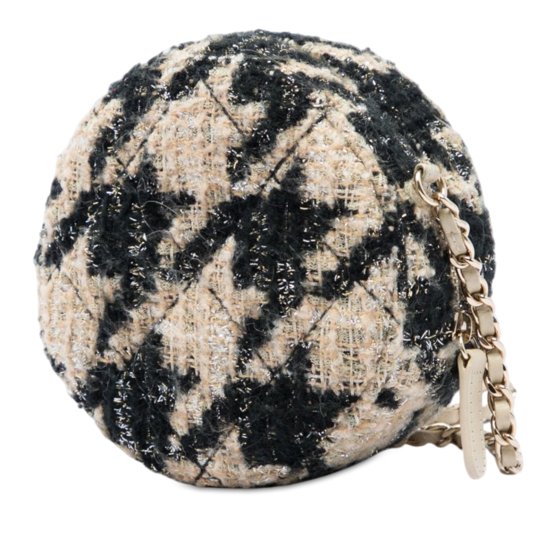 Chanel CC Quilted Tweed and Shearling Round Clutch With Chain