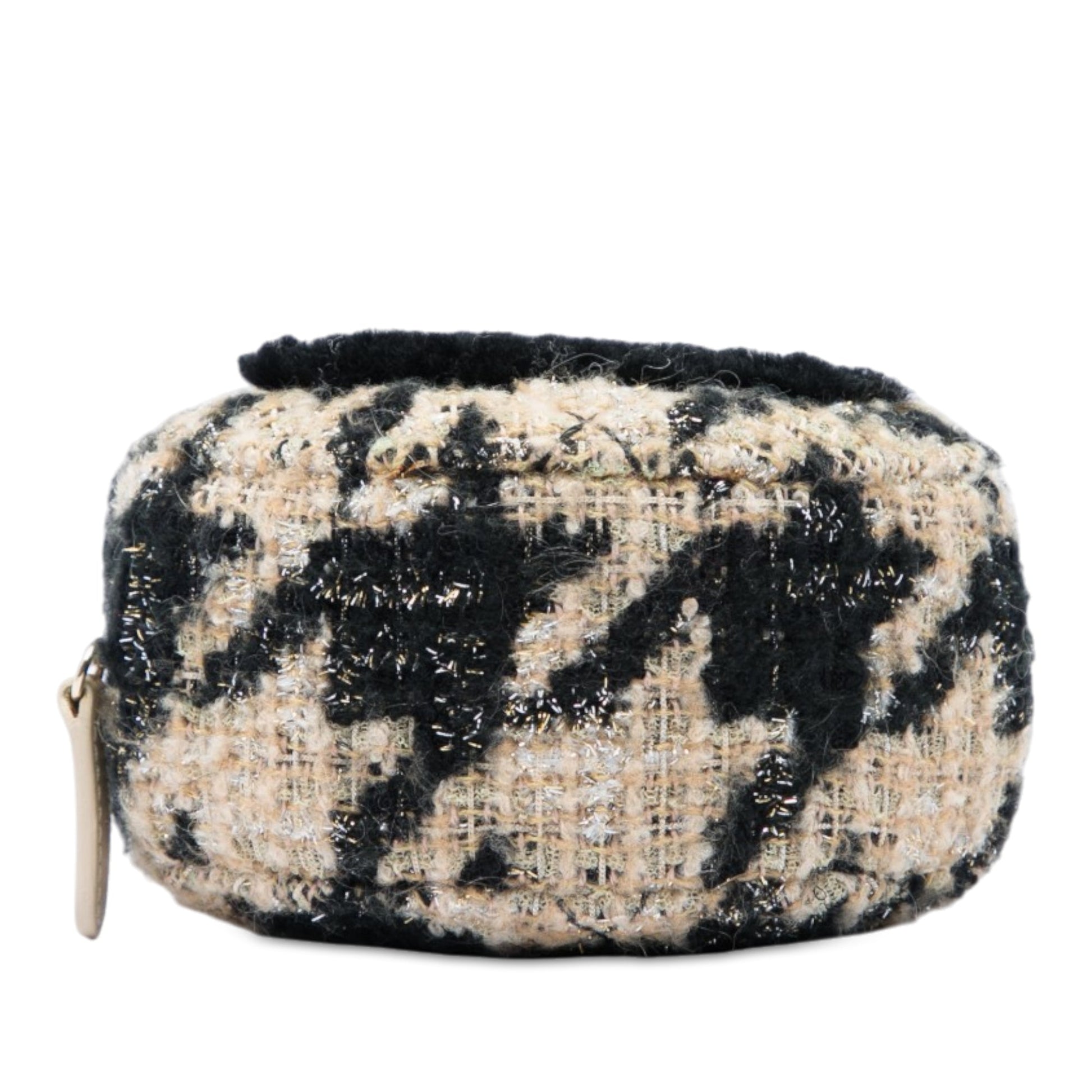 Chanel CC Quilted Tweed and Shearling Round Clutch With Chain