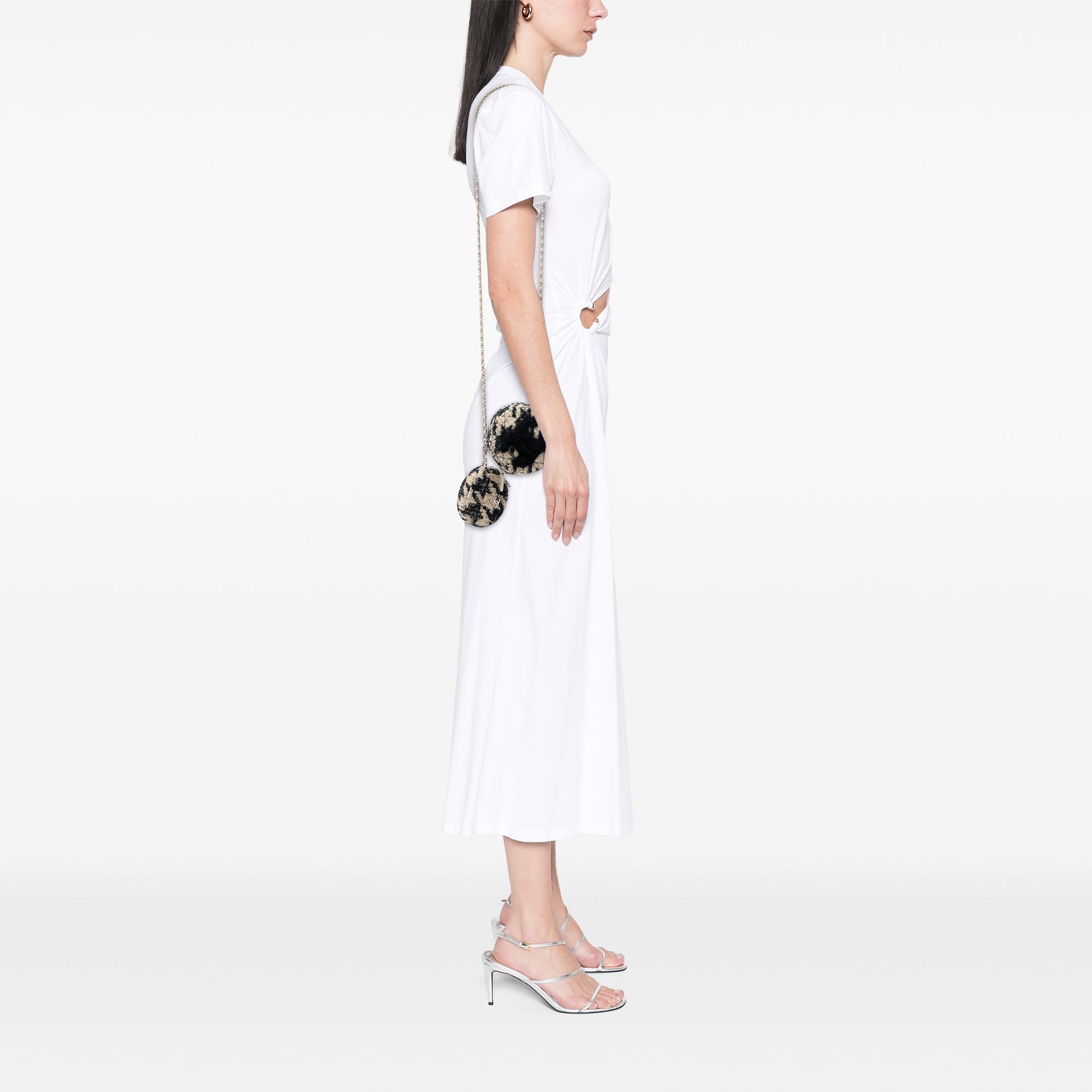 Chanel CC Quilted Tweed and Shearling Round Clutch With Chain