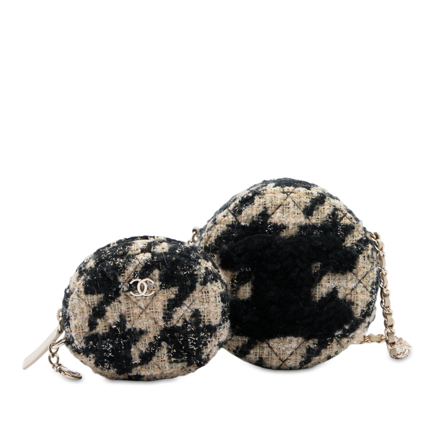 Chanel CC Quilted Tweed and Shearling Round Clutch With Chain