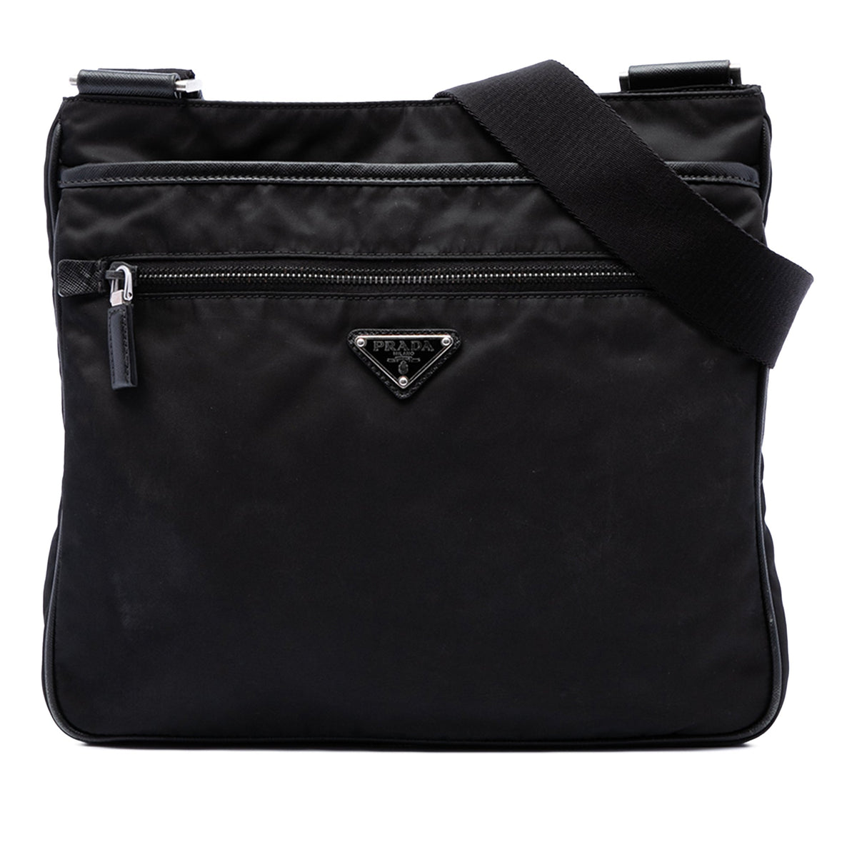 Prada Saffiano Trimmed Tessuto Zip Top Crossbody