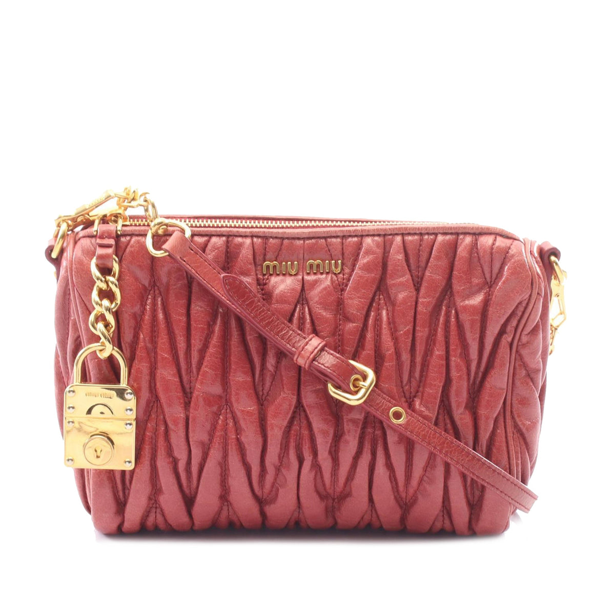 Miu Miu Matelasse Leather Shoulder Bag — Red