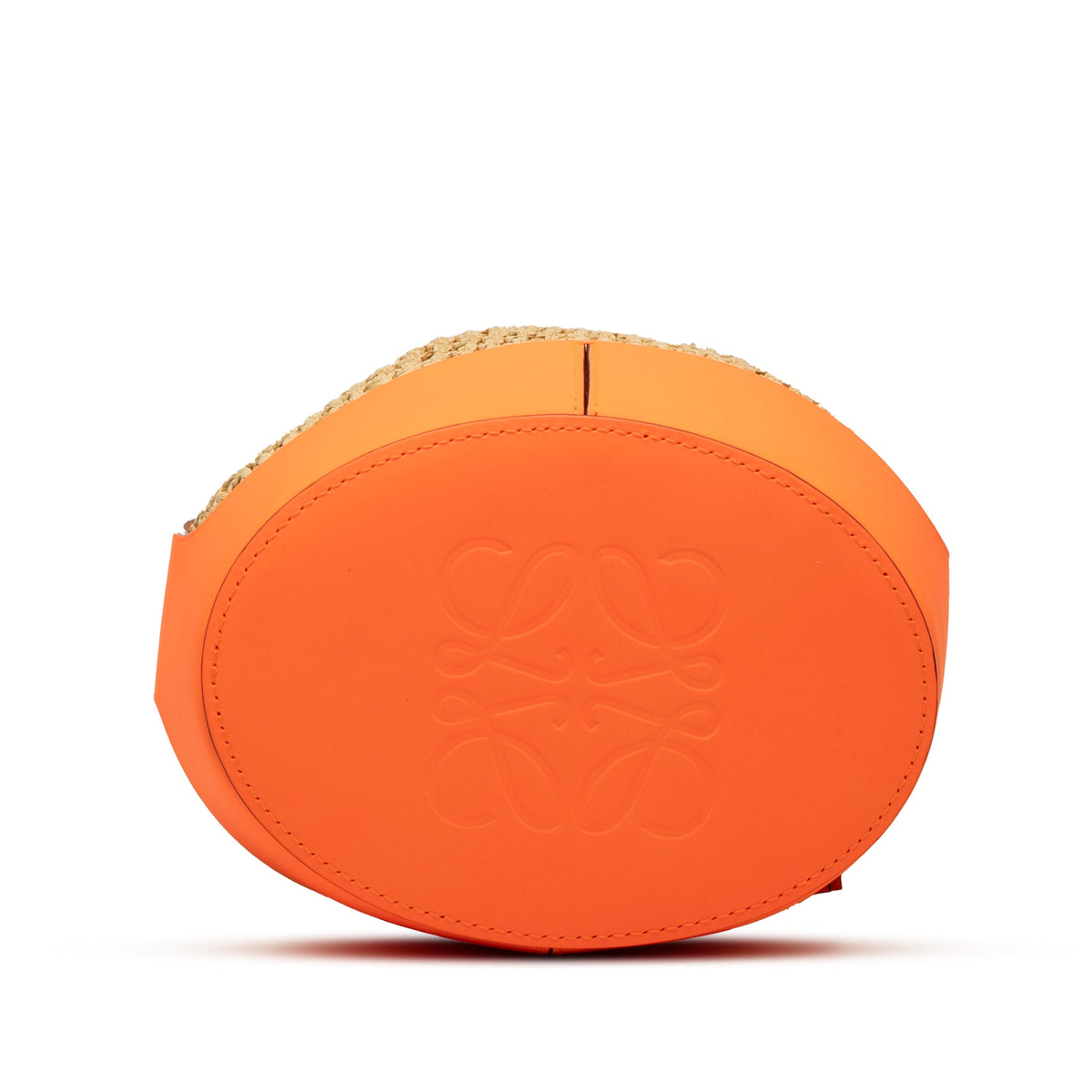 LOEWE Small Raffia and Calfskin Balloon Bucket Bag — Orange