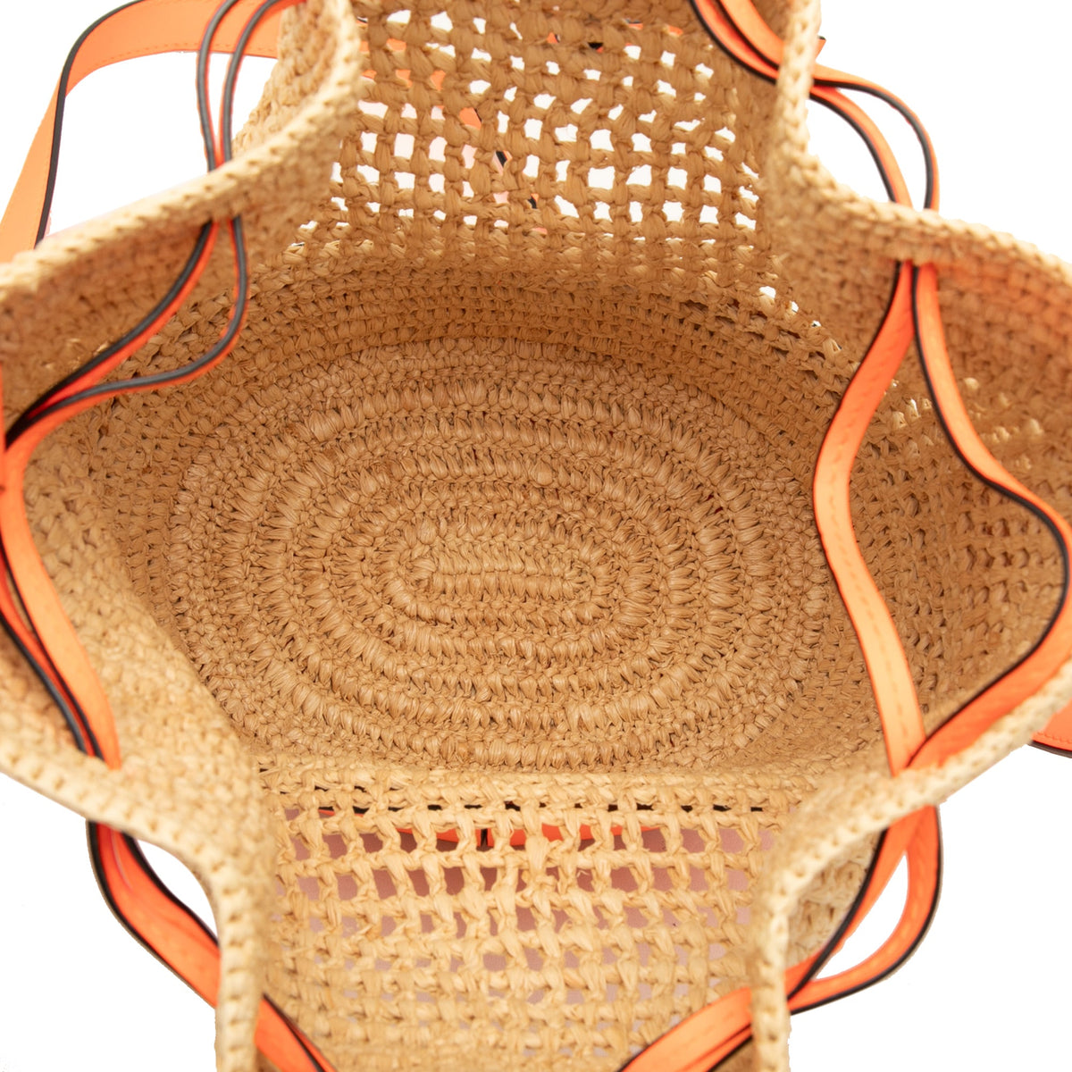 LOEWE Small Raffia and Calfskin Balloon Bucket Bag — Orange