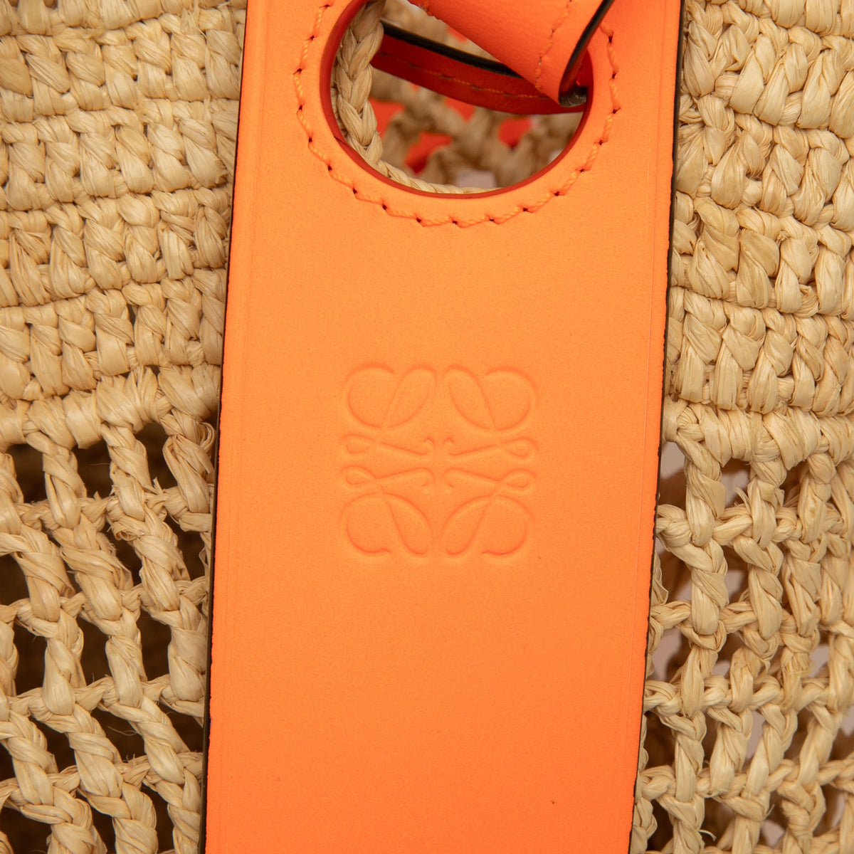 LOEWE Small Raffia and Calfskin Balloon Bucket Bag — Orange