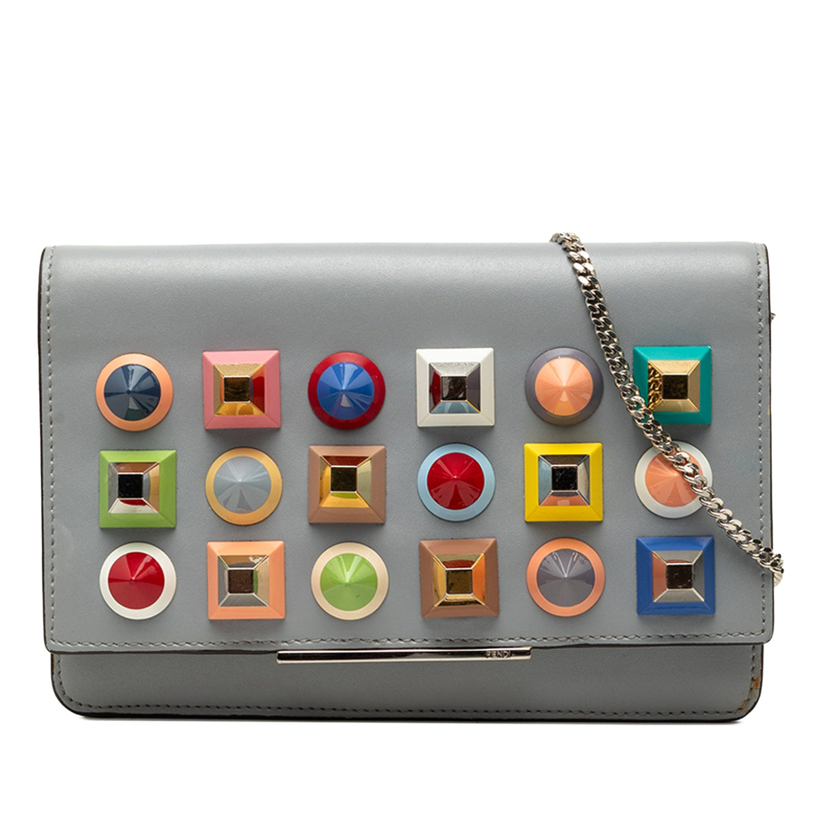 Fendi Vitello Liberty Studded Leather Tube Wallet on Chain