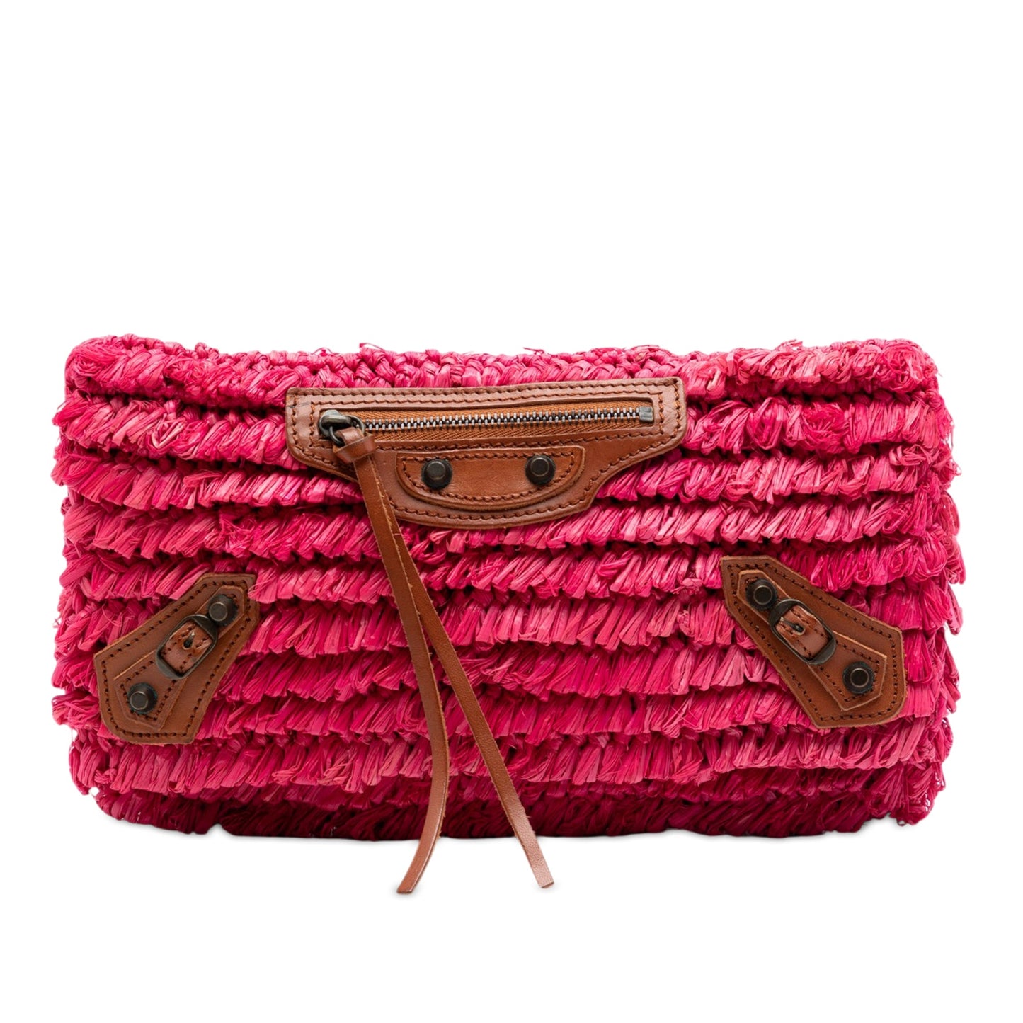 Balenciaga Raffia Motocross Classic Envelope Clutch