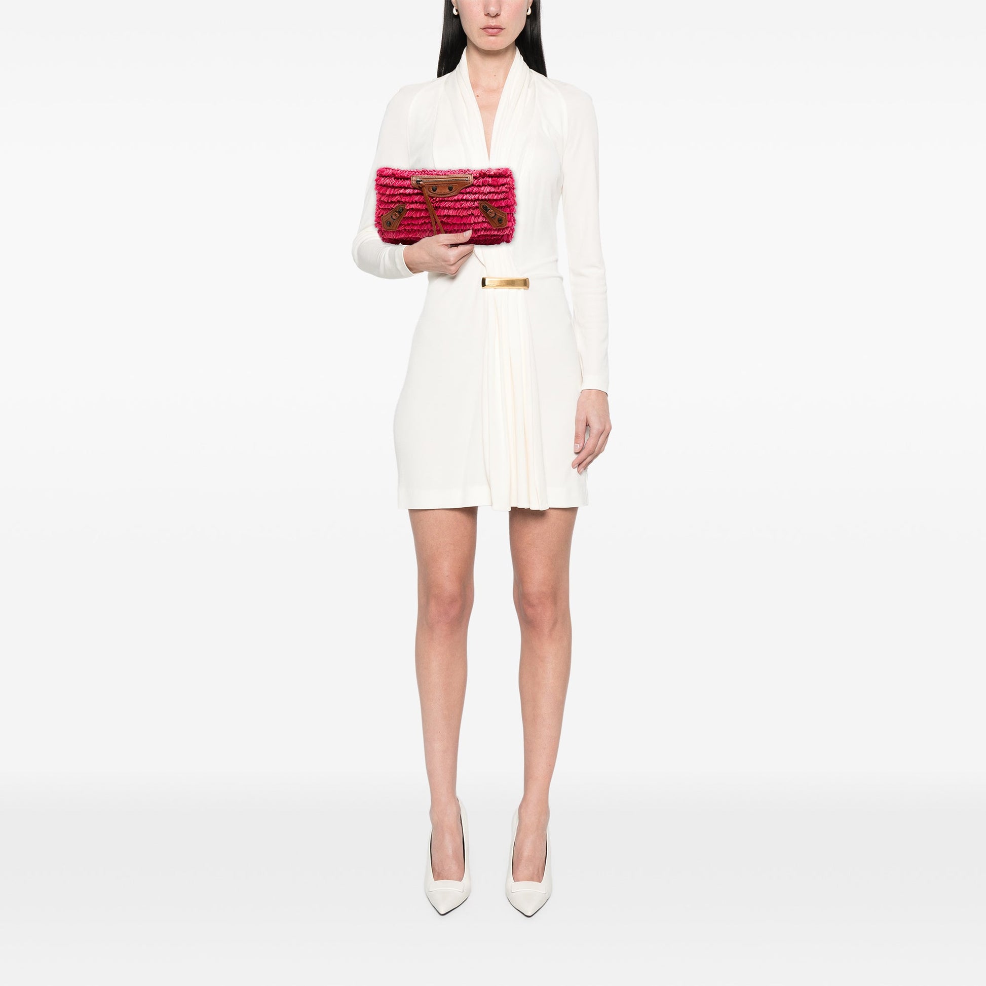 Balenciaga Raffia Motocross Classic Envelope Clutch