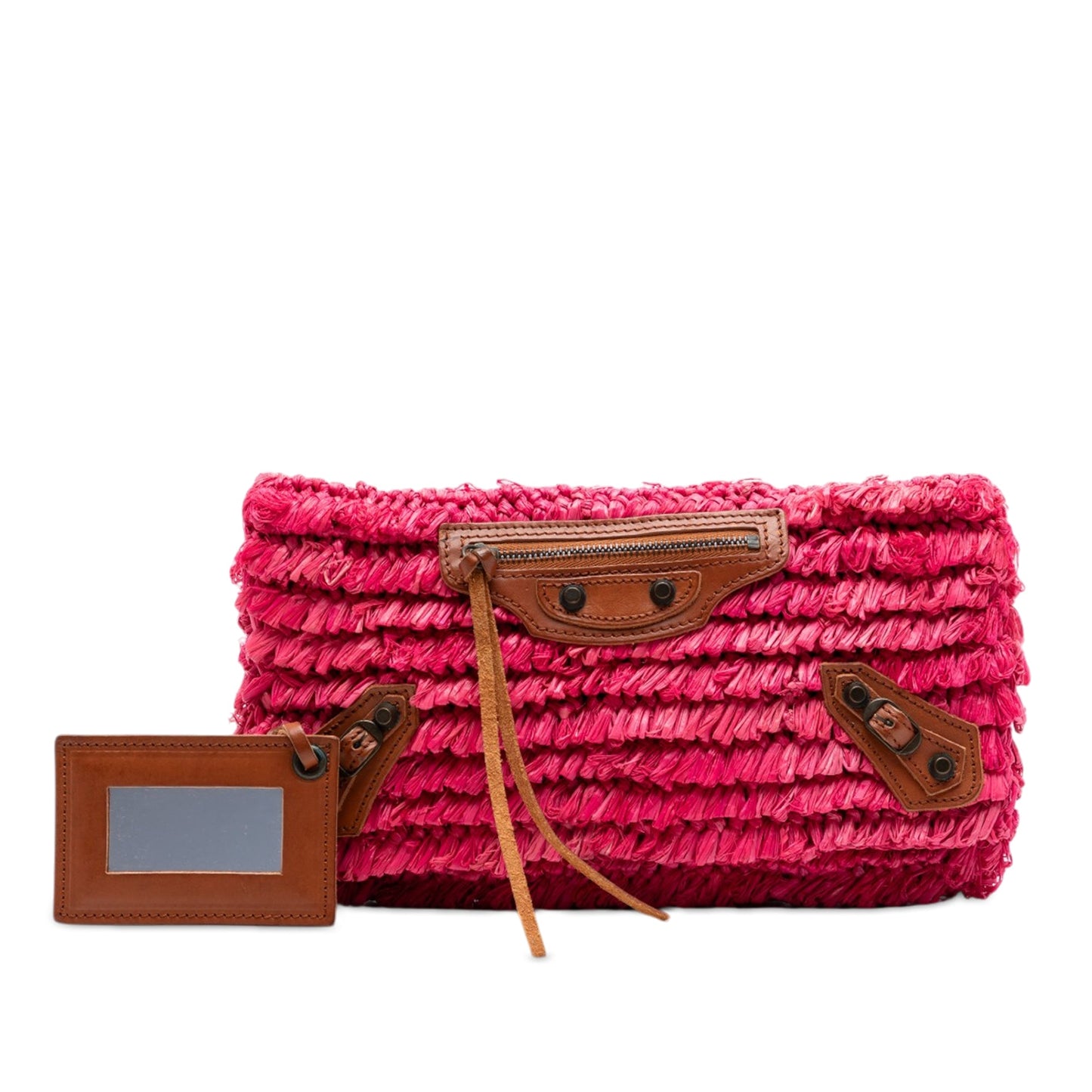 Balenciaga Raffia Motocross Classic Envelope Clutch