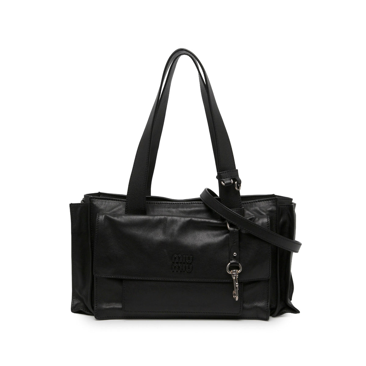 Miu Miu Lambskin Utilitaire Shopping Bag — Black