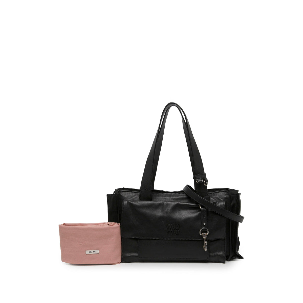 Miu Miu Lambskin Utilitaire Shopping Bag — Black