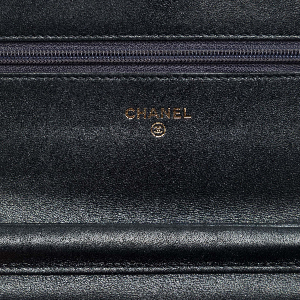 Chanel CC Embossed Lambskin Camellia Wallet On Chain — Black