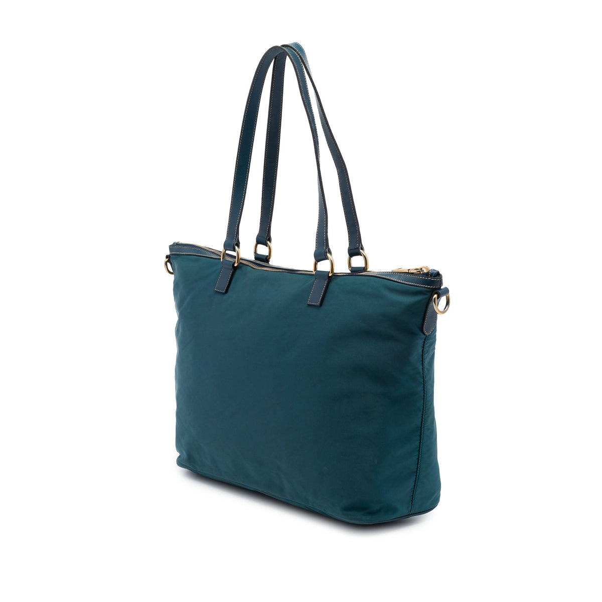 Prada Saffiano Trimmed Tessuto Front Zip Convertible Tote — Blue