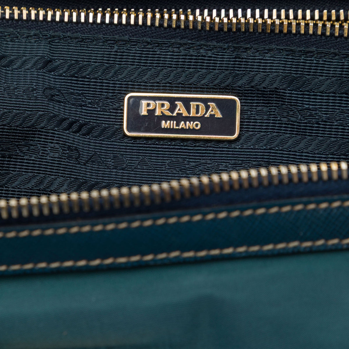 Prada Saffiano Trimmed Tessuto Front Zip Convertible Tote — Blue