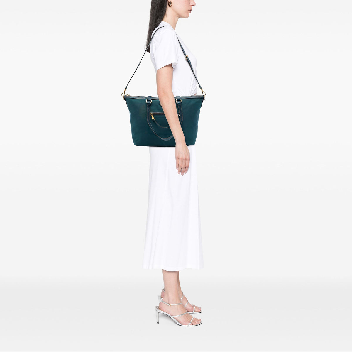 Prada Saffiano Trimmed Tessuto Front Zip Convertible Tote — Blue