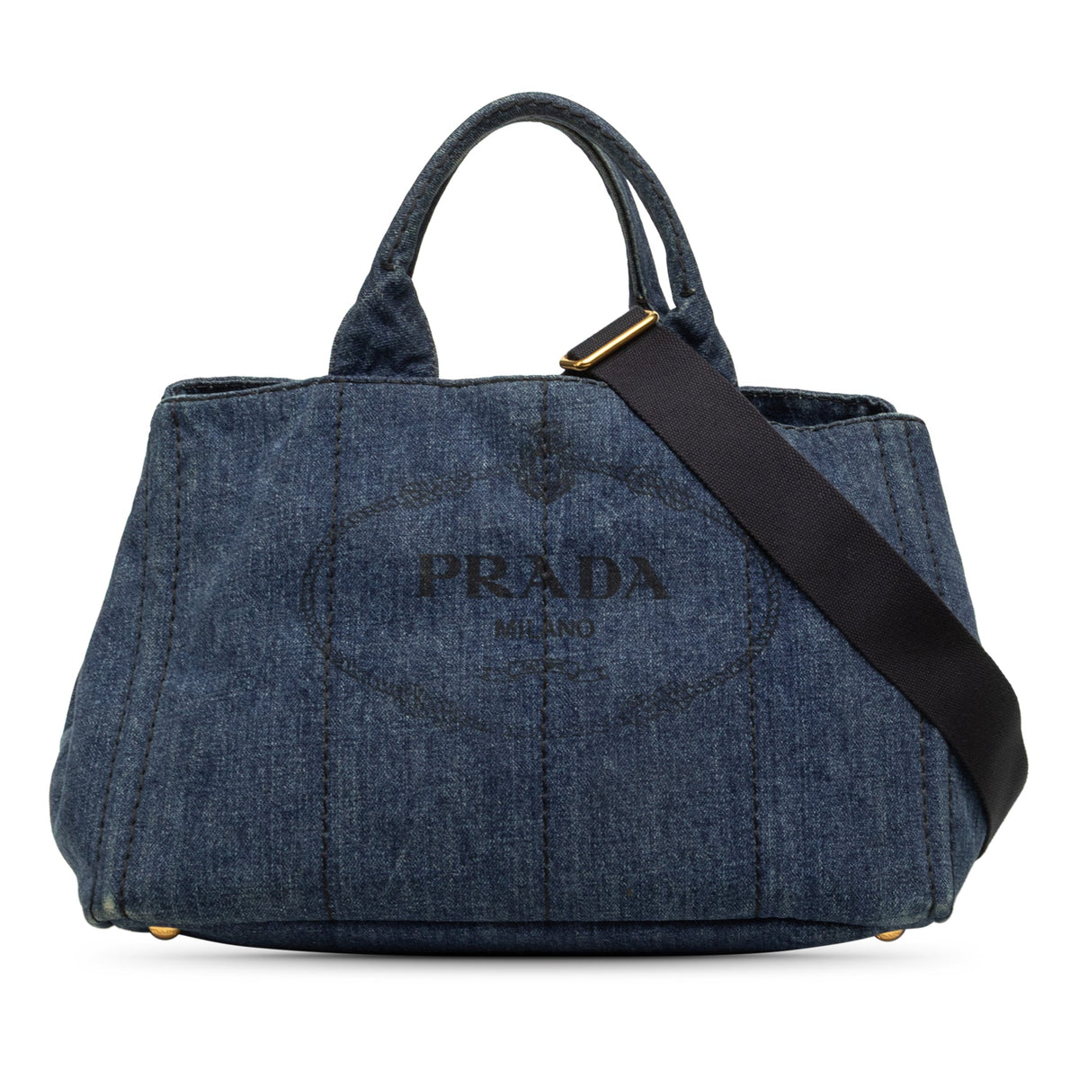 Prada Denim Canapa Logo Tote — Blue