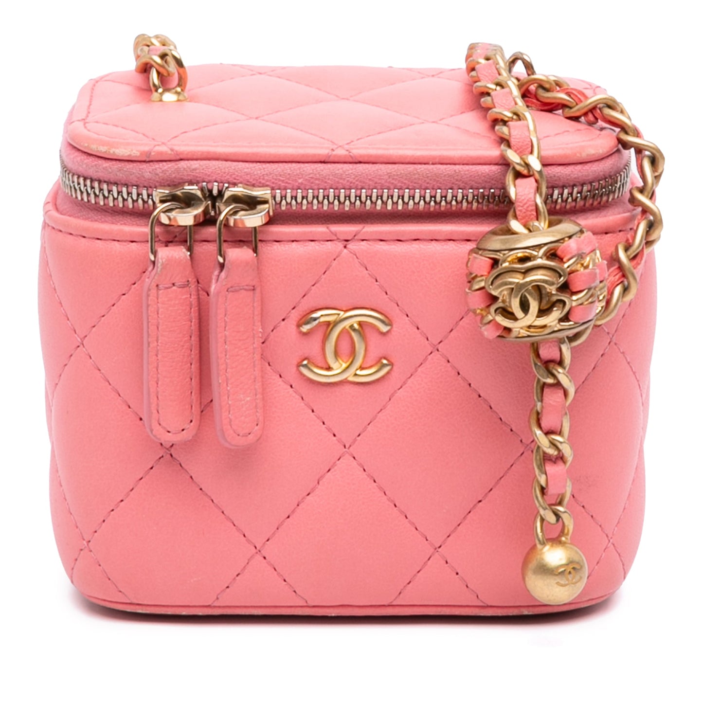 Chanel Mini Quilted Lambskin Pearl Crush Vanity Case With Chain