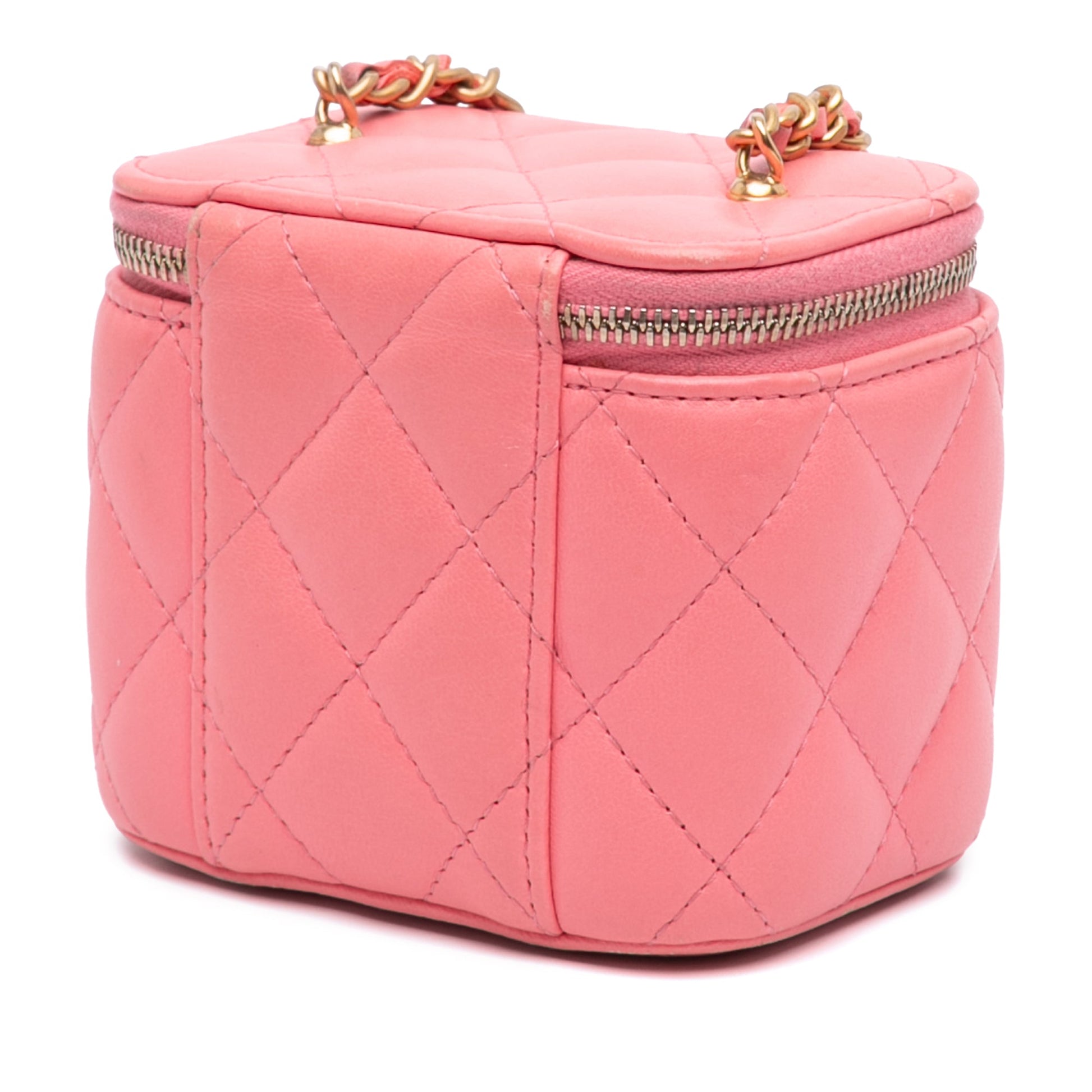Chanel Mini Quilted Lambskin Pearl Crush Vanity Case With Chain
