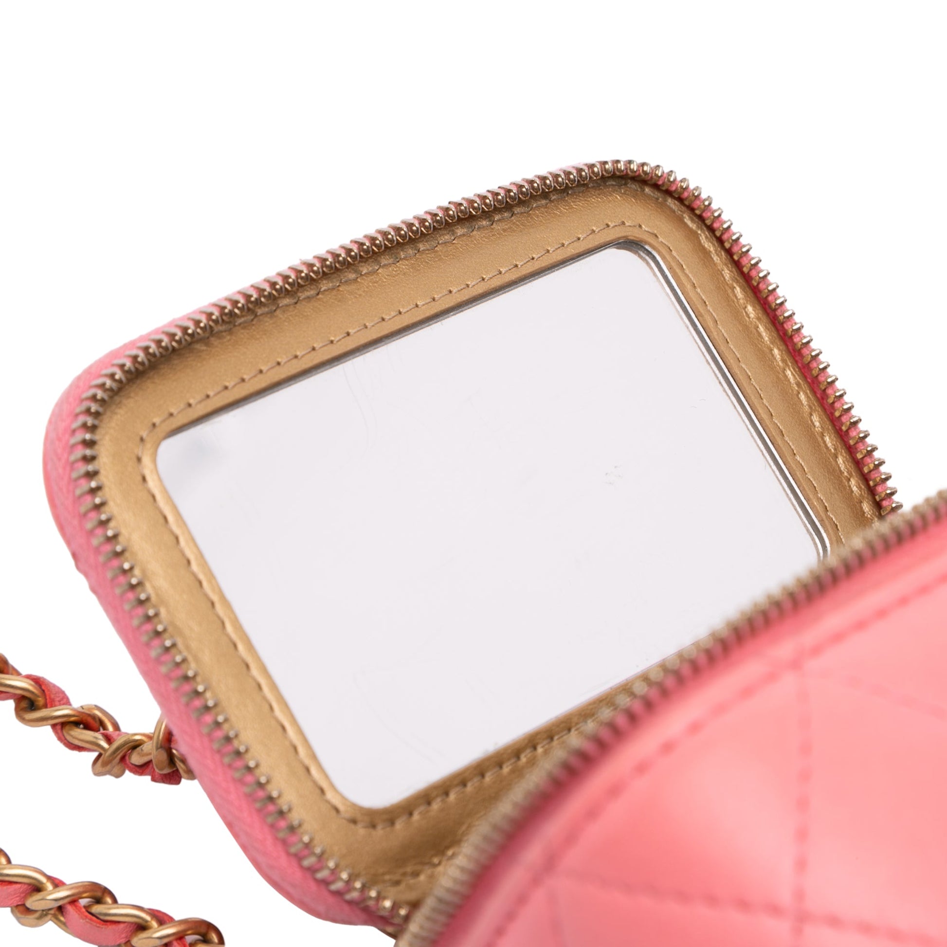 Chanel Mini Quilted Lambskin Pearl Crush Vanity Case With Chain