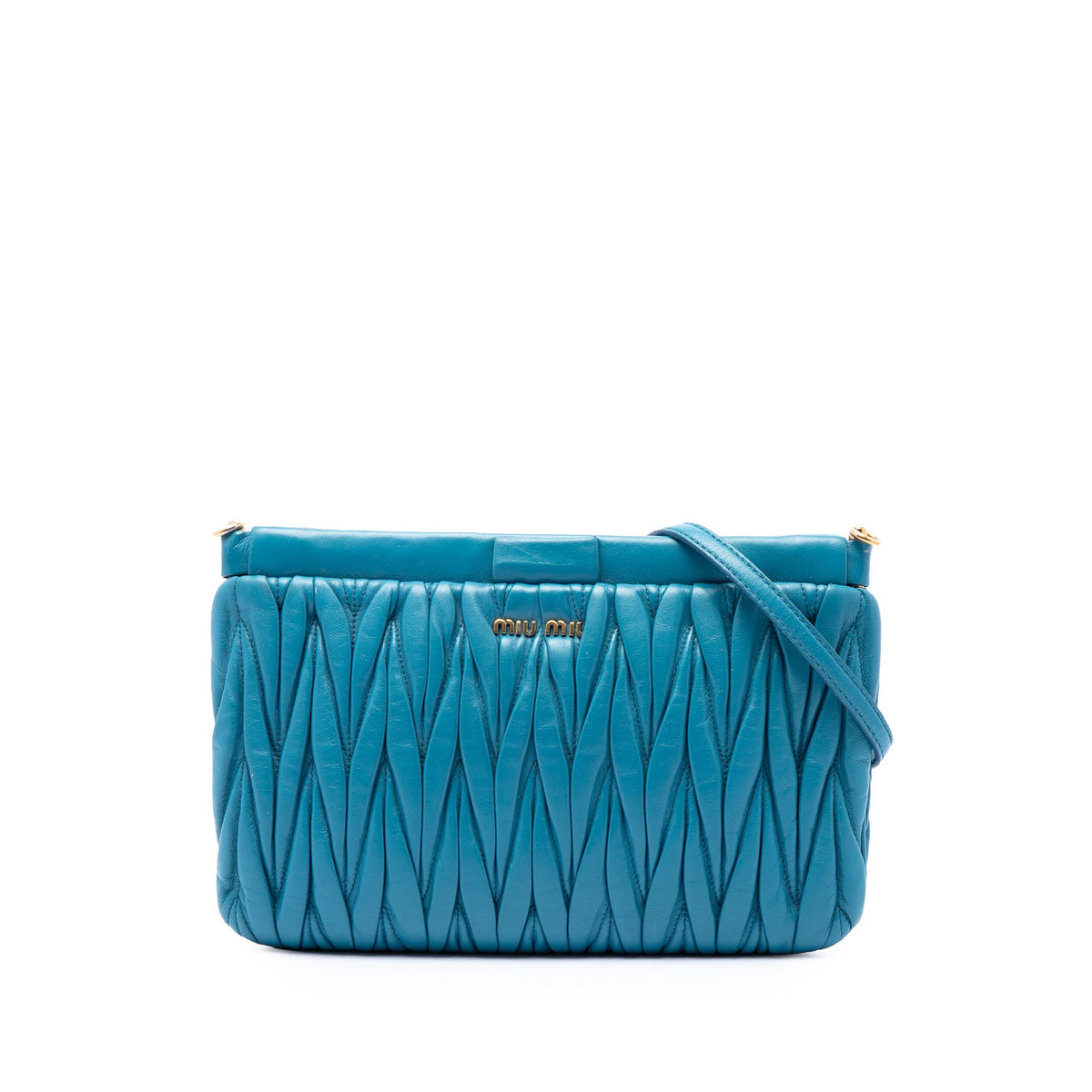 Miu Miu Matelasse Nappa Frame Clutch with Strap — Blue
