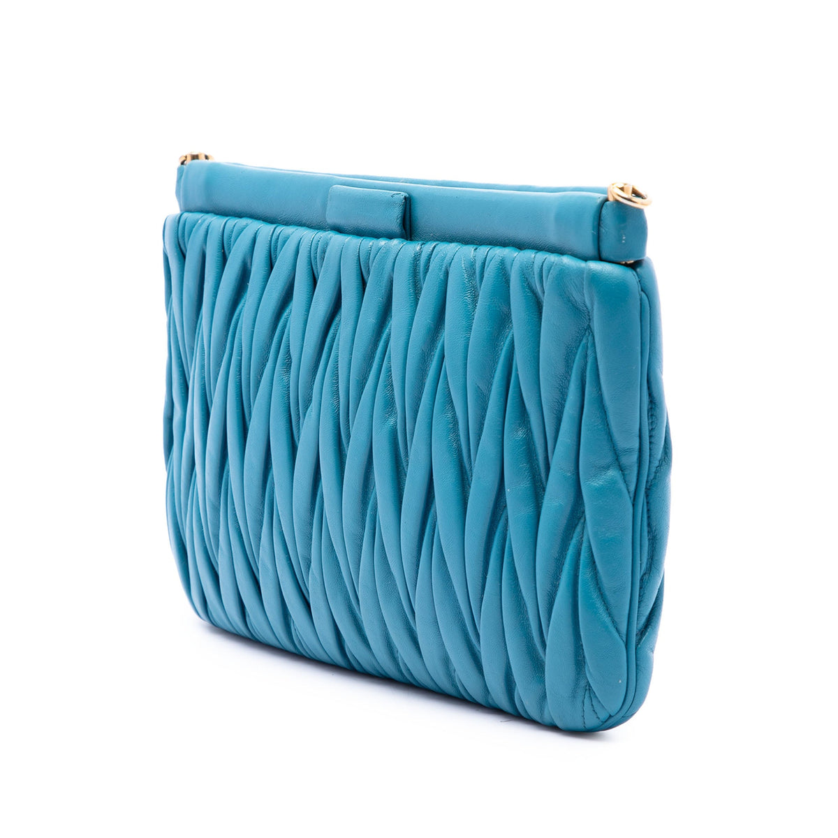 Miu Miu Matelasse Nappa Frame Clutch with Strap — Blue