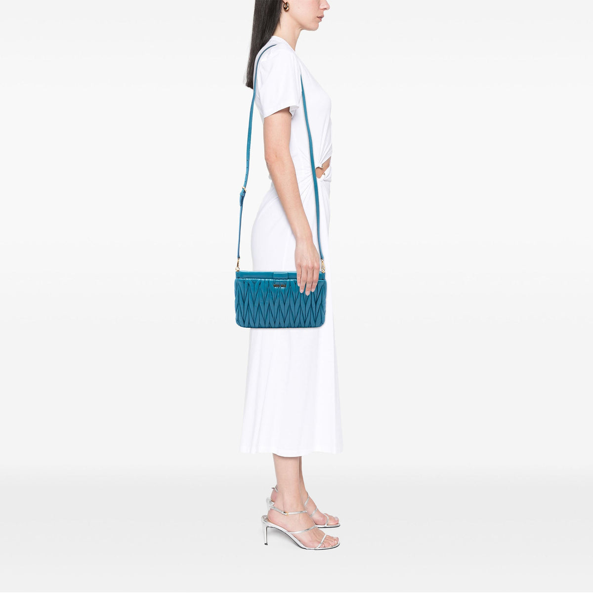 Miu Miu Matelasse Nappa Frame Clutch with Strap — Blue