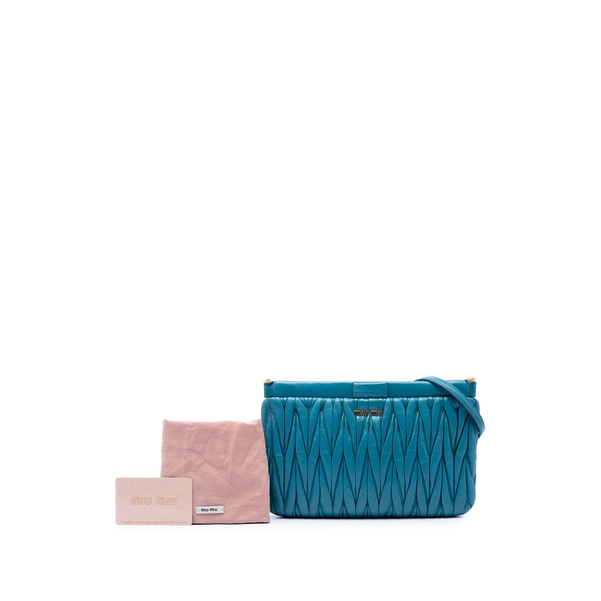 Miu Miu Matelasse Nappa Frame Clutch with Strap — Blue