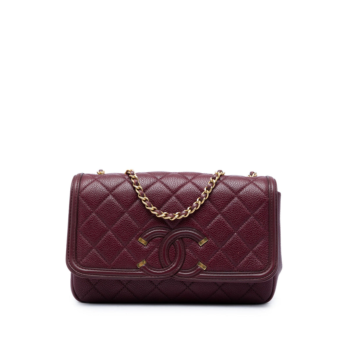 Chanel Small Quilted Caviar CC Filigree Flap — Red